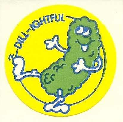 A sticker showing a dill pickle and stating 