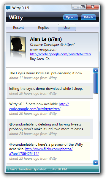Witty, a Twiter Client for Vista