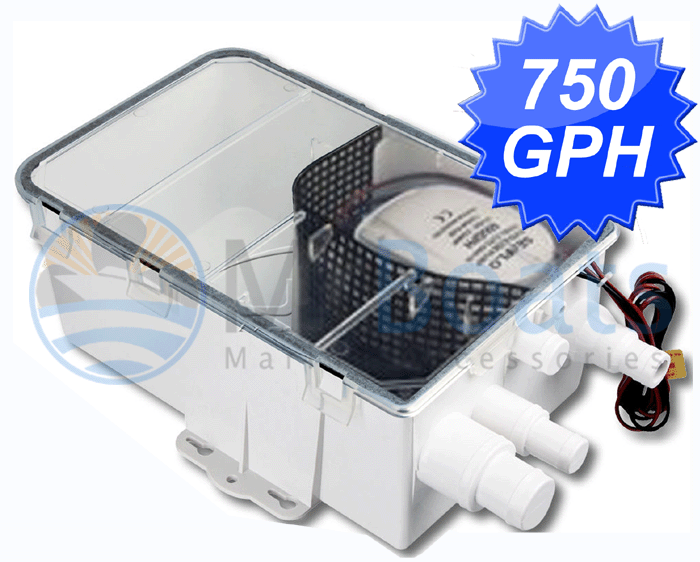 Shower Sump System Pump Drain Kit,12V 750GPH Multi-port Inlet for Caravan//Boat