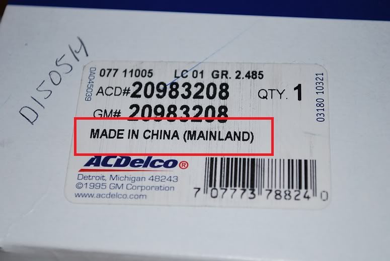 AC Delco GM parts Made in China Chevy Colorado & GMC Canyon