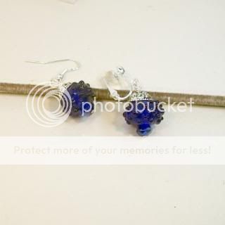 Handmade earrings huge bumpy cobalt bead n cap choice clip on or 