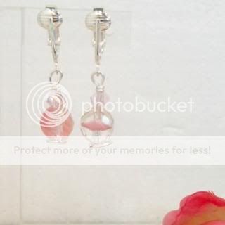 Clip on earrings pink givre bead n crystal dangles NWOT  