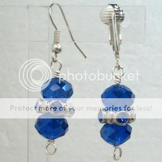 Handmade earrings cobalt crystal rhinestone ring choice pierced clip 