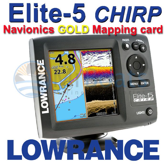 Lowrance ★ Elite 5 Chirp ★ Navionics Gold Card Chartplotter Fishfinder ...